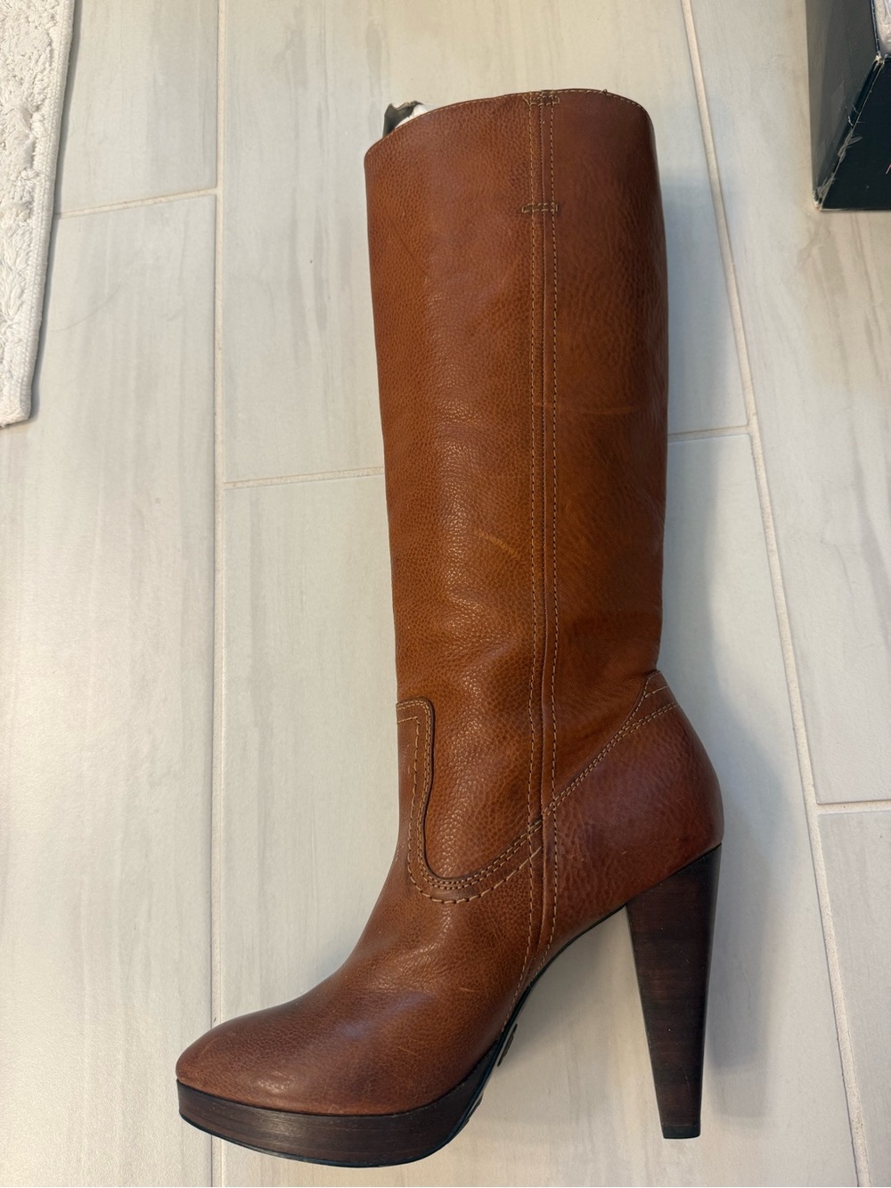 Women's Tall Brown Leather Frye Platform Heel Boot
